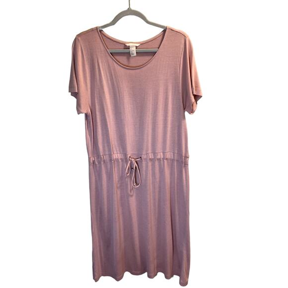 H&M Women's Pale Pink Knit Round Neck Short Sleeve Mini Dress Size Large - Picture 2 of 10